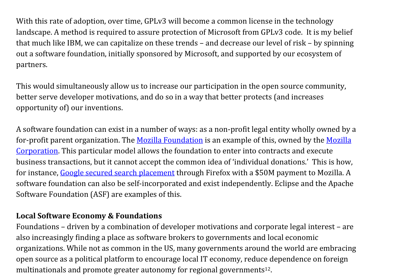 Figure 5: Chain of Influence — diagram showing flow from IBM as commercial entity, to Foundation Entity, to Community Developers, secured by government grants
